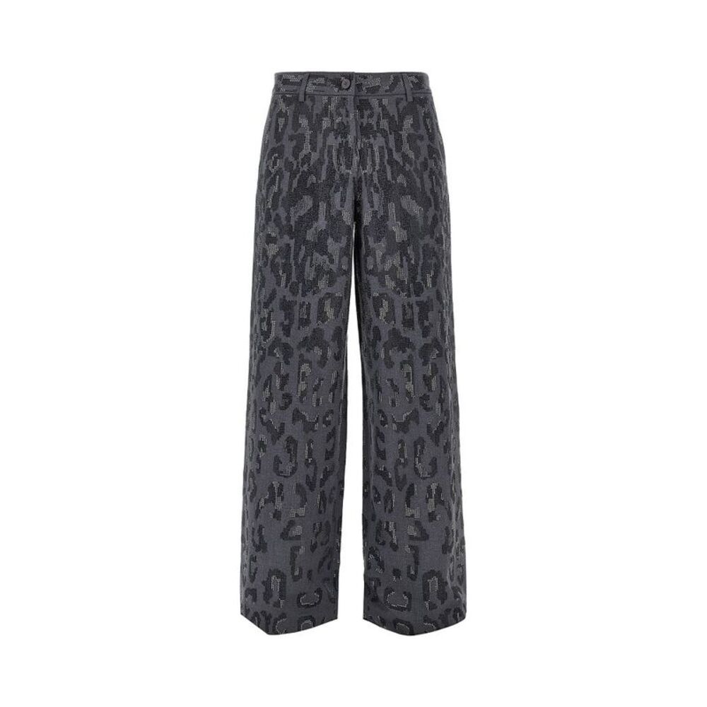 Pinko Women Strass-Embellished Leopard Wide Leg Pants